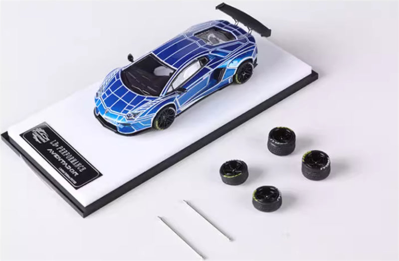 KING MODEL Lamborghini LP700 AVENTADOR Burst Pattern Luminous Edition Plated Blue 1:64 Car Pre-built Model view1
