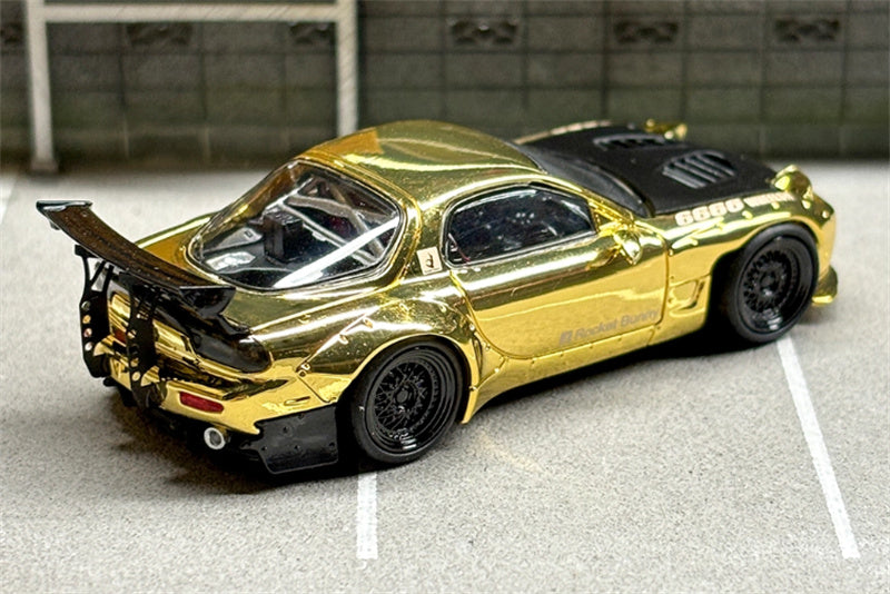 Master Mazda RX-7 FC3S Rocket Runny Pandem gold plating Black cover Limited Edition 1:64 Car Pre-built Airliner Model Display view2