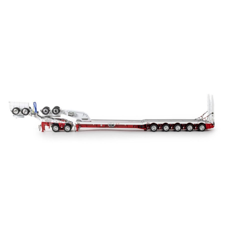 Drake  White Red 5x8 Swingwing Drop Deck + 2x8 Dolly 1/50 DIECAST Truck