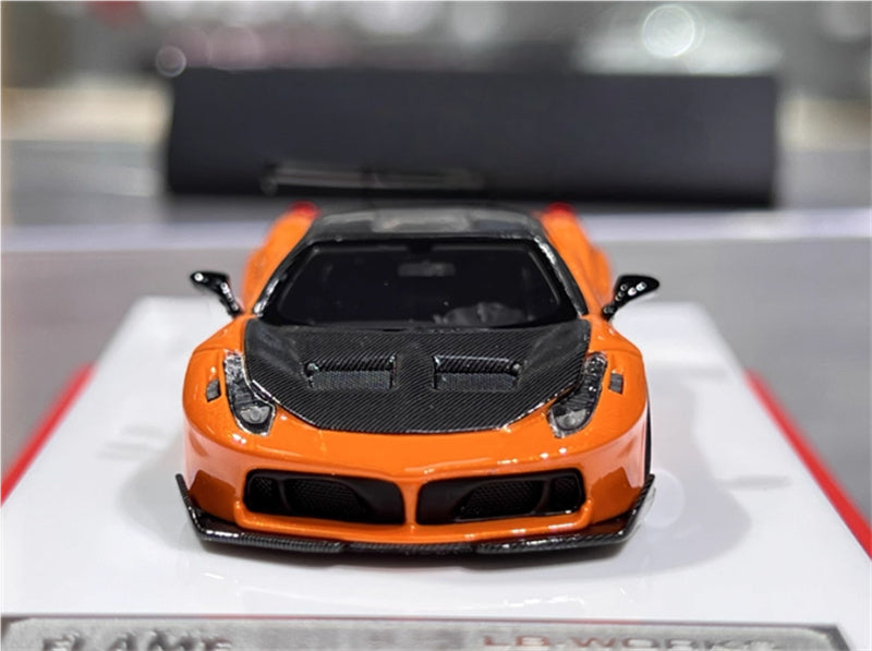 Flame Ferrari 458 GT LBWK wide body modified car Limited Edition 299PCS ONLY Orange 1:64 Car Pre-built Model view5
