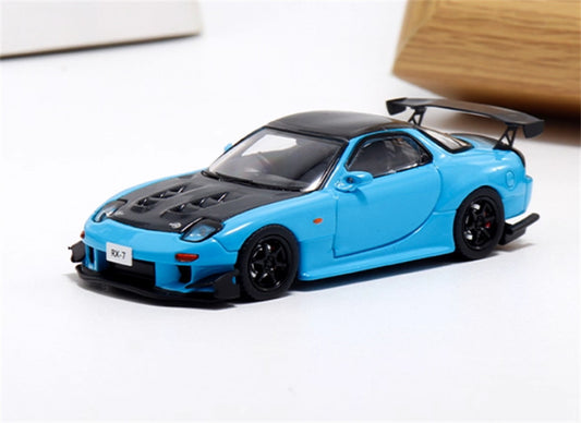 mymodelcollect Mazda RX-7 FD3S blue carbon Hood 1:64 Car Pre-built Model view1