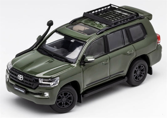 GCD Toyota Land Cruiser LC200 Spare Tire Edition left-hand drive Green modification Install water wading hose & luggage rack 1:64 Car Pre-built Model view1