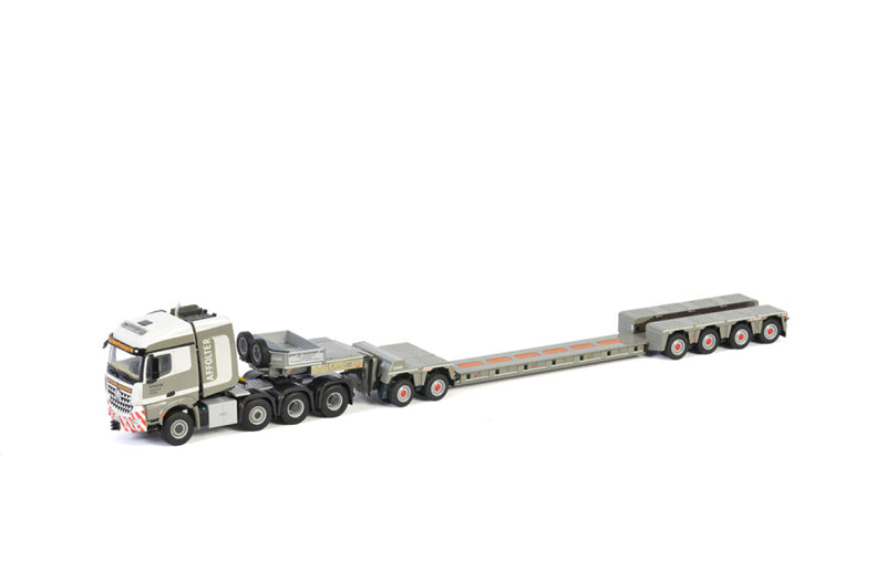 WSI MERCEDES BENZ AROCS MP4 2.300 STREAM SPACE 8X6 LOW LOADER | EURO - 4 AXLE | DOLLY - 2 AXLE Affolter 1:50 DIECAST Truck Lorry