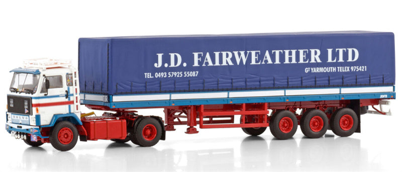 WSI VOLVO F89 4X2 CLASSIC CURTAINSIDER TRAILER - 3 AXLE Fairweather 1:50 Truck Pre-built Model