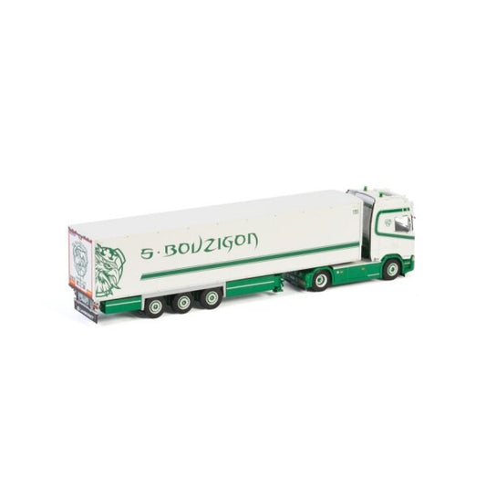 1:50 SCANIA S. BOUZIGON S HIGHLINE CS20H 4X2 REEFER TRAILER 3 AXLE WSI  White - Green DIECAST Model