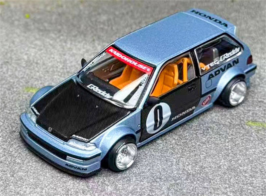 KaidoHouse x MiniGT Honda Civic EF Kaido Roulette V1 blue color box packaging 1:64 Car Pre-built Model view1