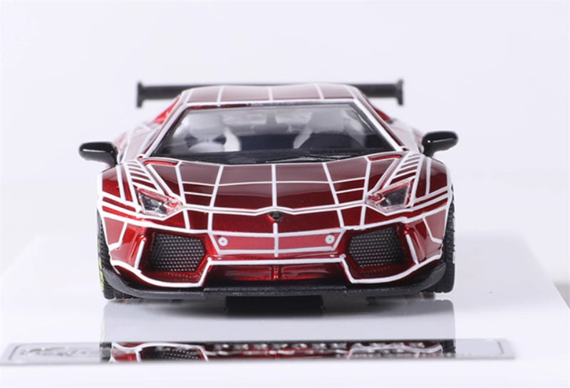 KING MODEL Lamborghini LP700 AVENTADOR Burst Pattern Night Light Edition Electroplated Red w/ wheels 1:64 Car Pre-built Model view6