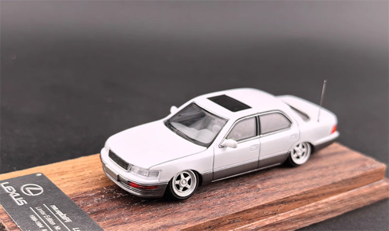 Fine works 64 Lexus LS400 White w/ gray skirt edge Low lying wheels Limited Edition 500PCS ONLY 1:64 Car Pre-built Model view6