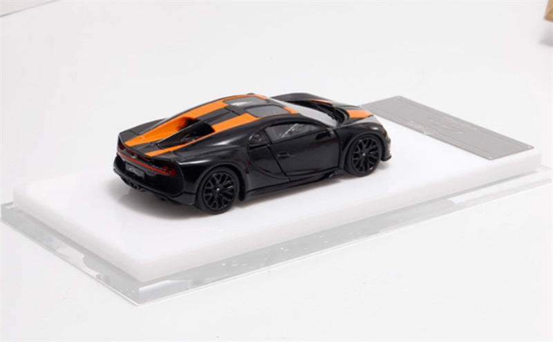 ScaleMini Bugatti Chiron Supercar Black - Orange Stripes Limited Edition 1:64 Car Pre-built Model view4