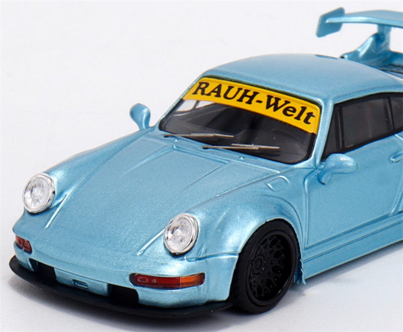 TPC Porsche 911 RWB 964 Widebody Conversion Limited Edition 500PCS ONLY Ice Blue - Black Wheel 1:64 Car Pre-built Model view6