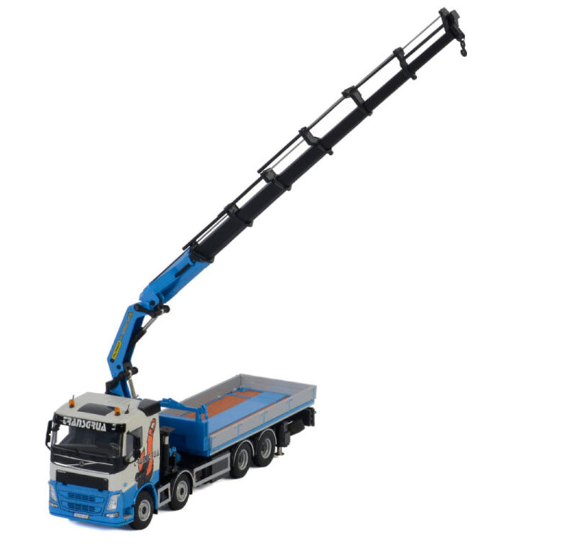 WSI  VOLVO FH4 SLEEPER CAB 8X4 RIGED FLAT BED TRUCK PALFINGER PK92002 SH Transgrua 1:50 DIECAST Crane Truck