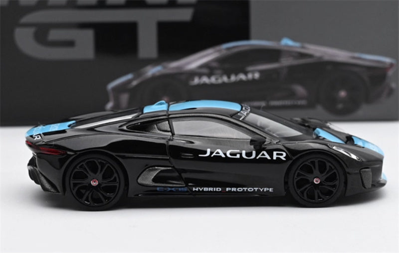 MINIGT Jaguar C-X75 Black blue stripe color box packaging 1:64 Car Pre-built Model view3