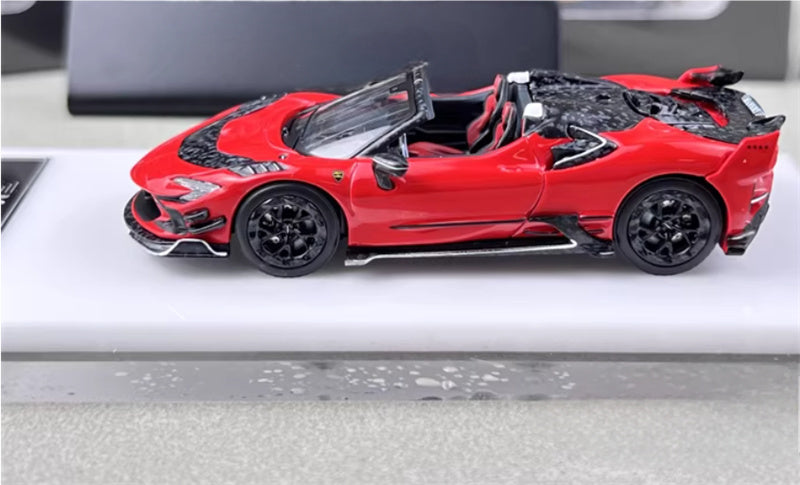 HKM Premium Mansory modified version Ferrari SF90 F9XX supercar Red convertible Limited Edition 1:64 Car Pre-built Airliner Model Display view3