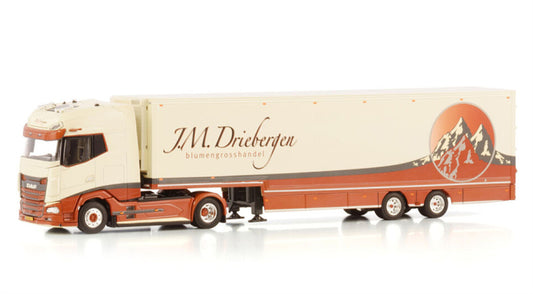 WSI DAF XG+ 4X2 SEMI BOX TRAILER - 2 AXLE J.M. Driebergen 1:50 Truck Pre-built Model