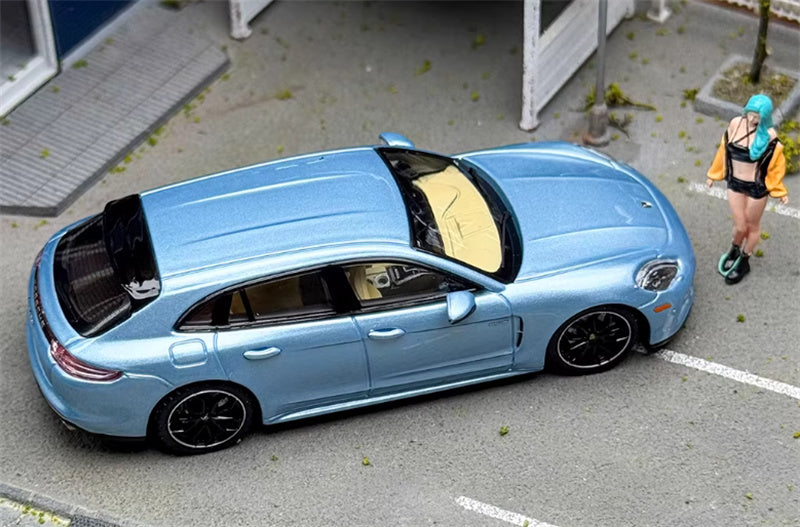 Liberty 64 Porsche Panamera Turbo S ice blue w/ Figure and wheels 1:64 Car Pre-built Airliner Model Display view3