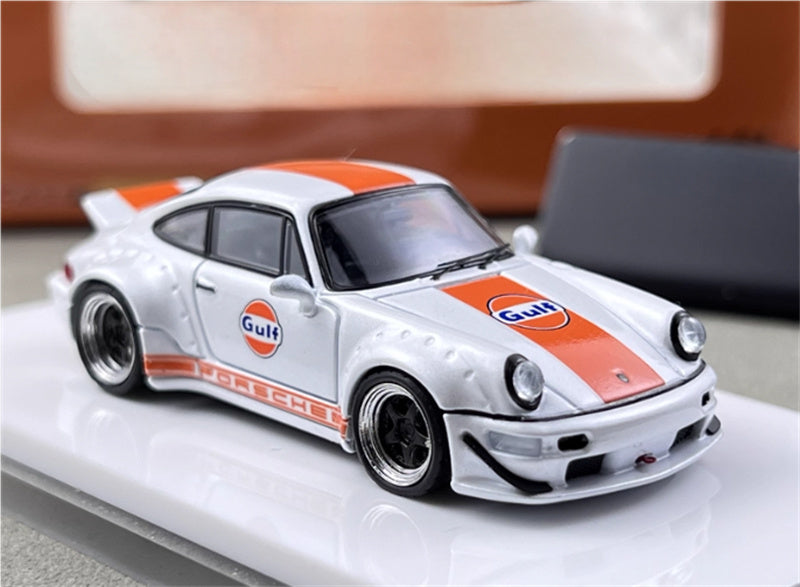 FAST & SPEED Porsche RWB 964 Duck Wing White - Gulf Limited Edition 499PCS ONLY 1:64 Car Pre-built Model view5