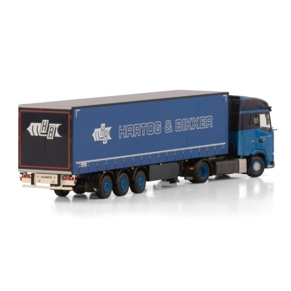 1:50 DAF HARTOG BIKKER XG 4X2 CURTAINSIDE TRAILER 3 AXLE WSI  Blue DIECAST Model
