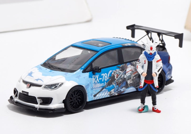 COOL.CAR Honda Civic FD2 explosive redesign mecha livery Blue w/ Figure Version Limited Edition 500PCS ONLY 1:64 Car Pre-built Model view1