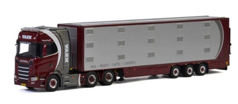 WSI SCANIA S HIGHLINE CS20H 6X2 TAG AXLE LIVE STOCK TRAILER - 3 AXLE VAEX 1:50 Truck Pre-built Model