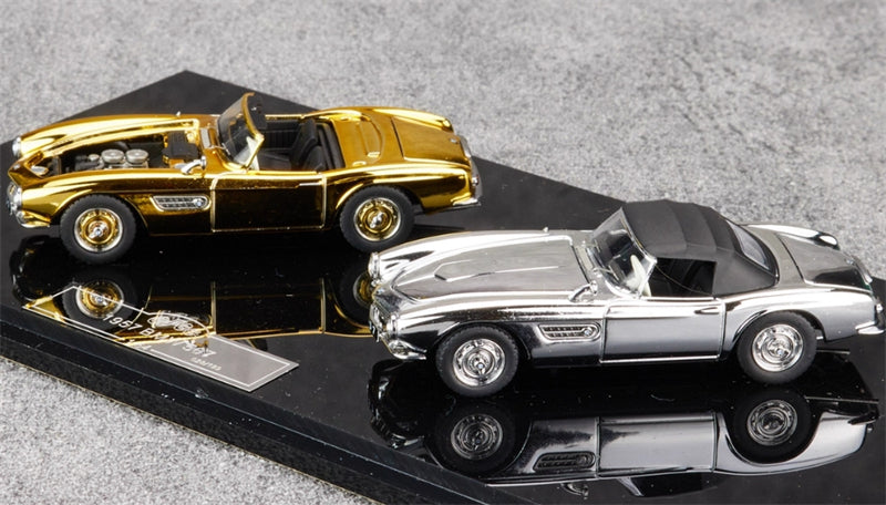 GFCC BMW 507 Roadster Retro Car 1957 Convertible Gold and silver Dual car set 1:64 car Pre-built Model view3