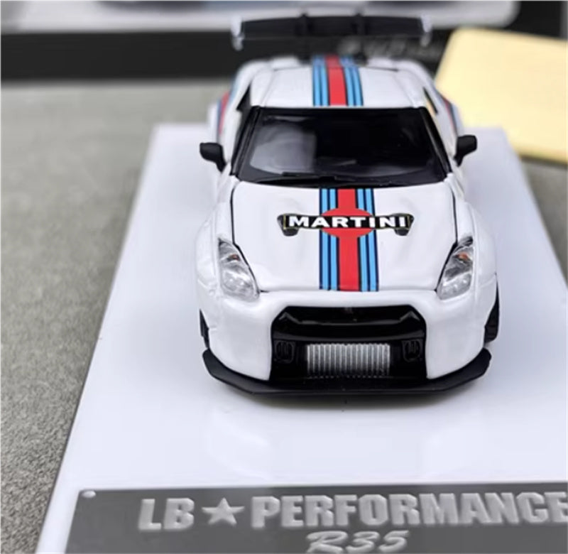 Oldtime Model Nissan GTR R35 LB PERFORMANCE wide body modification Martini 1# 1:64 Car Pre-built Airliner Model Display view7