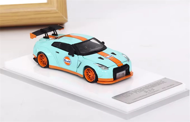 Oldtime Model Nissan GTR R35 LB PERFORMANCE wide body modification GULF 1:64 Car Pre-built Airliner Model Display view4