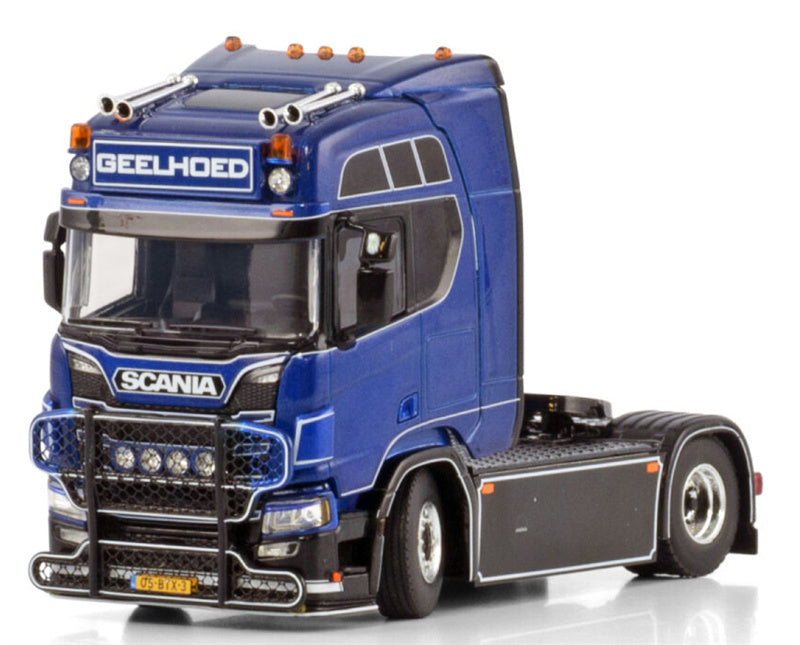 WSI SCANIA R HIGHLINE CR20H 4X2 Geelhoed blue 1:50 Truck Pre-built Model