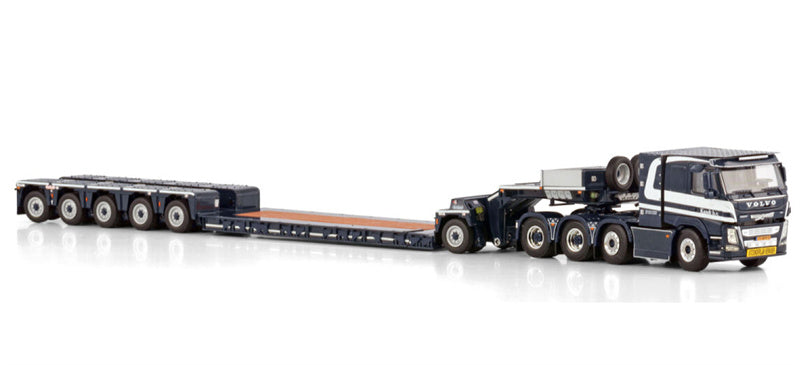 WSI  VOLVO FM4 SLEEPER CAB 8X4 LOW LOADER PENDEL X WITH 1 AXLE DOLLY - 5 AXLE Kandt B.V. 1:50 Truck Pre-built Model
