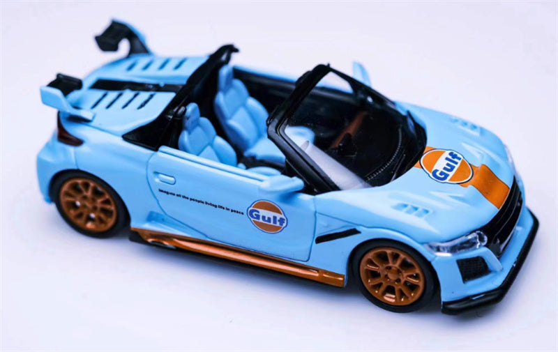 Mortal Honda S660 Mugen Convertible Wide body modified version Small Tail Bay GULF Coating - with Top Cover 1:64 Car Pre-built Model view1