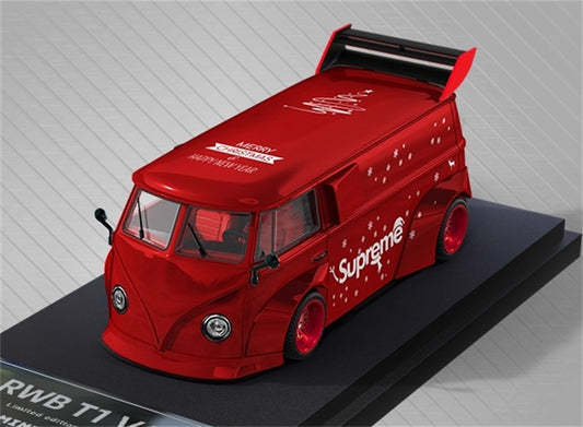 Mini Station VW RWB T1 Van Base Version Red Christmas ordinary Version Limited Edition 499PCS ONLY 1:64 car Pre-built Model view1