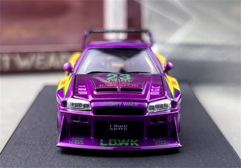 SW Nissan Skyline LBWK ER34 Electroplated Lightning Purple Limited Edition 499PCS ONLY 1:64 car Pre-built Model view6