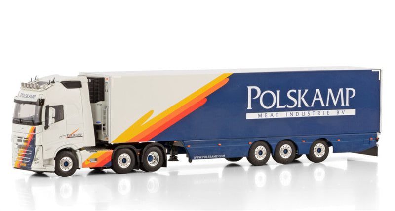 WSI VOLVO FH5 GLOBETROTTER XL 6X2 TWIN STEER REEFER TRAILER - 3 AXLE Polskamp Meat Industrie BV 1:50 Truck Pre-built Model