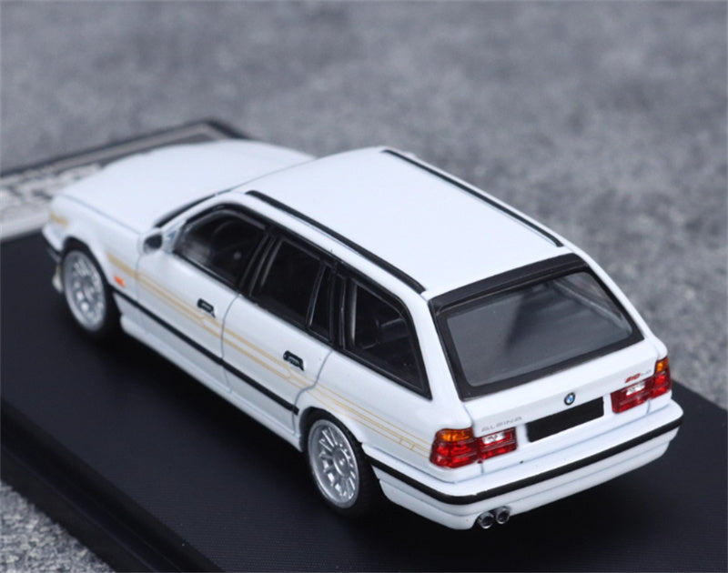 Mortal BMW E34 ALPINA B10 TOURING 5 Series wagon Pearl white Gold Strip Limited Edition 699PCS ONLY 1:64 Car Pre-built Model view5