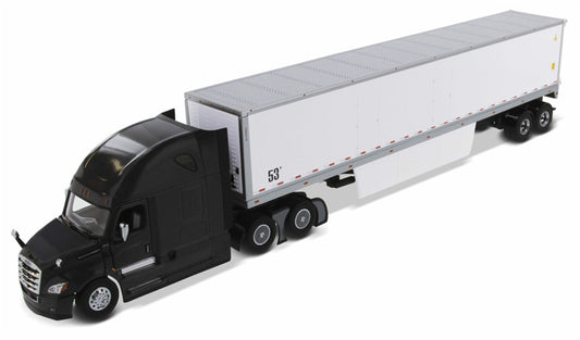 CATERPILLAR  Freightliner New Cascadia with 53′ Dry Cargo Van – Grey tractor + White trailer 1:50 Truck Pre-built Model