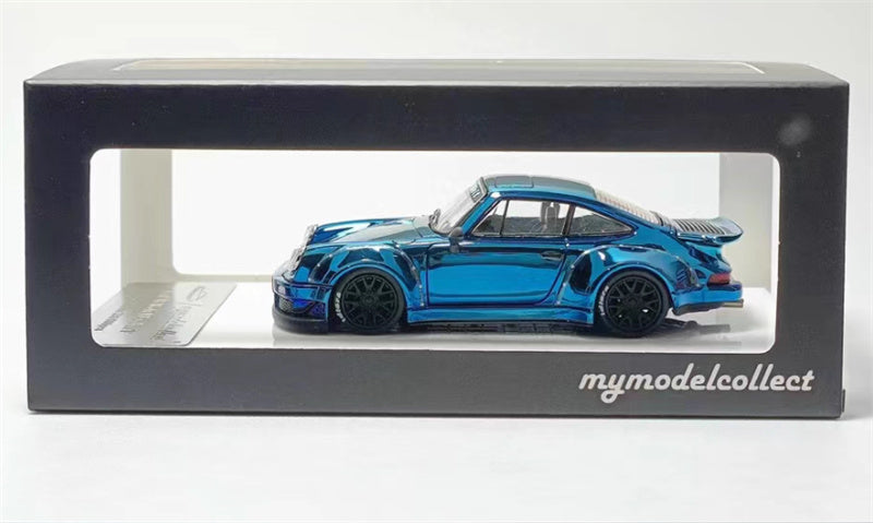mymodelcollect Porsche RWB 930 Duck Wing Electroplating blue 1:64 Car Pre-built Model view5