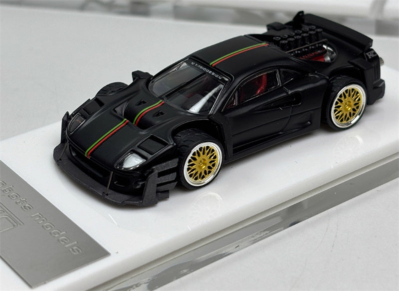 Autobots Models Ferrari F40 Yasid sports car Explosive redesign Black - Gold Wheel Italian Stripes 1:64 Car Pre-built Model view1