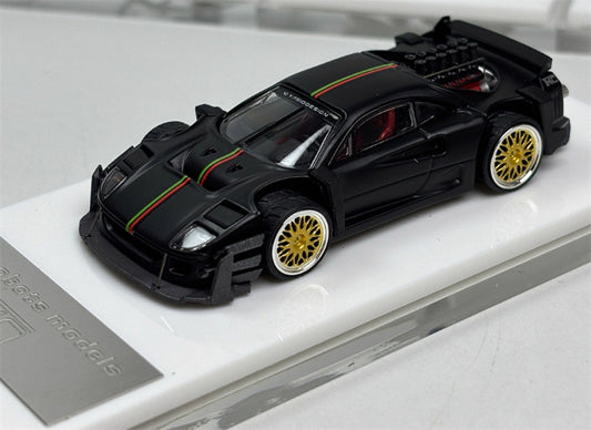 Autobots Models Ferrari F40 Yasid sports car Explosive redesign Black - Gold Wheel Italian Stripes 1:64 Car Pre-built Model view1