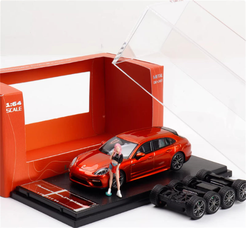 Liberty 64 Porsche Panamera Turbo S Flame Orange w/ Figure and wheels 1:64 Car Pre-built Airliner Model Display view5