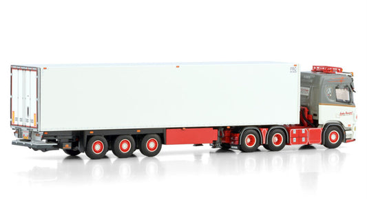 WSI SCANIA R NORMAL CR20N 6X2 TAG AXLE REEFER TRAILER - 3 AXLE De Kraker 1:50 Truck Pre-built Model