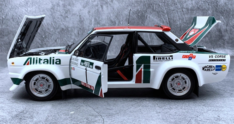 Kyosho Fiat 131 1978 Rally Alitalia Pirelli MHAGNET MARELL HOTEL ESTORIL SOL mirafiori 1:18 Car Pre-built Model view4