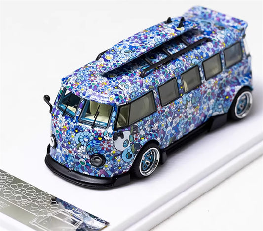 Liberty 64 Volkswagen T1 van Kombi wide body modified version Blue Sunflower 1:64 Car Pre-built Airliner Model Display view1