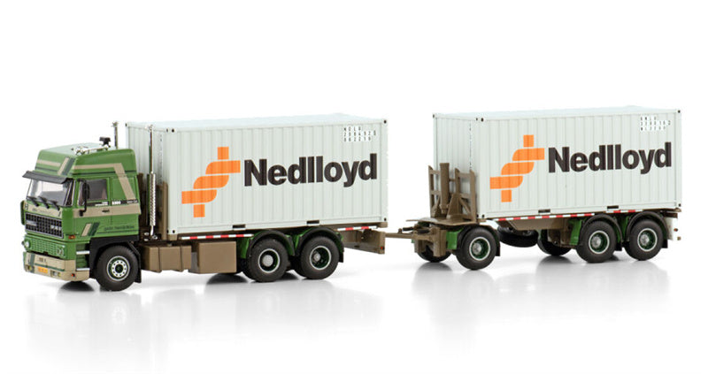 WSI DAF 3300 SPACE CAB 6X2 TAG AXLE RIGED DRAWBAR CONTAINER COMBI - 6 AXLE + 2X 20FT CONTAINER Hebra Nedlloyd 1:50 Model