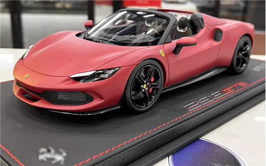 BBR MODELS Ferrari 296GTS convertible Matte Red Black Wheel Red caliper Leather base Limited Edition 1:18 Car Pre-built Model view1