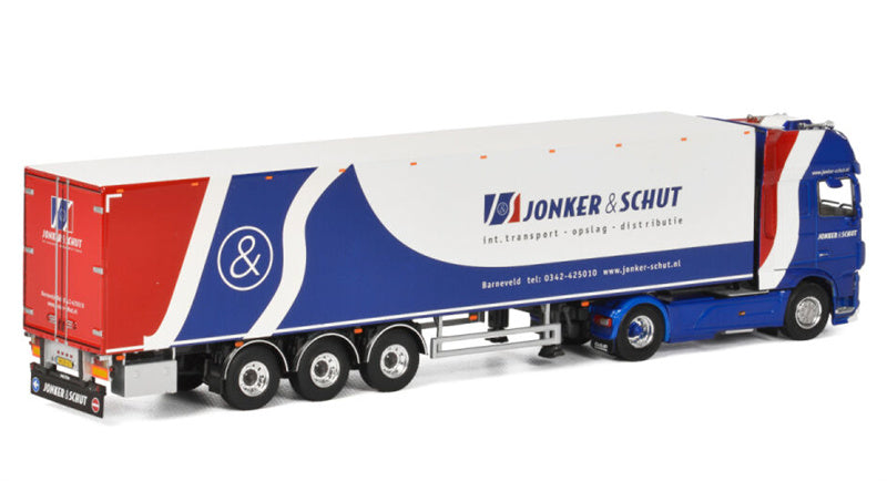 WSI DAF XF SUPER SPACE CAB BOX TRAILER - 3 AXLE Jonker & Schut 1:50 Truck Pre-built Model