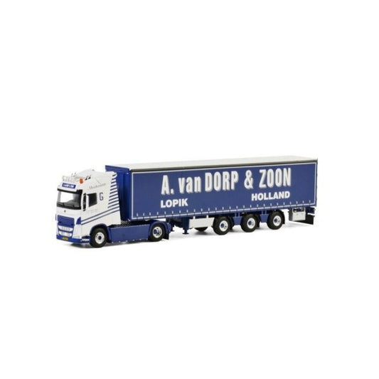 1:50 VOLVO A. VAN DORP & ZOON FH4 4x2 CURTAINSIDE TAUTLINER TRAILER 3 AXLE WSI   DIECAST Model