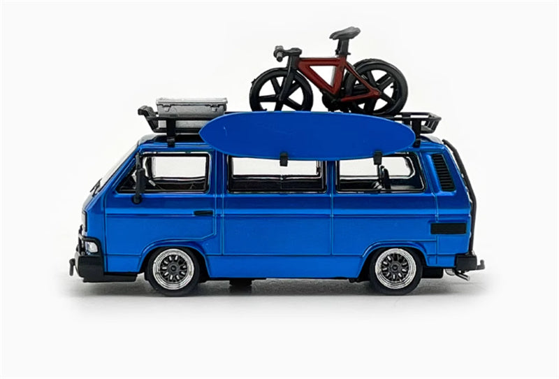 Mortal VW T3 Magway van BBS Lowered Version Transparent Blue with Accessories 1:64 Car Pre-built Model view3