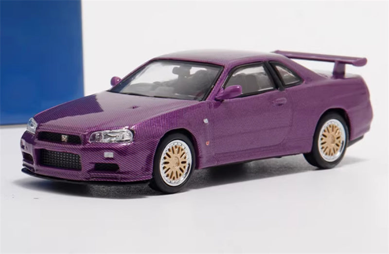 Stance Hunters Nissan Skyline GTR BNR34 V-SPEC-II Purple Carbon BBS Wheel Limited Edition 499PCS ONLY 1:64 Car Pre-built Model view1