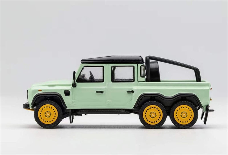 GCD Land Rover Defender 110 Kahn 6x6 Pick Up Off-road Light Green RHD 1:64 Truck Pre-built Model view2