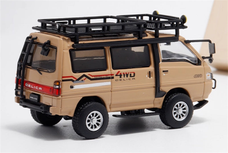 Autobots Models Mitsubishi Delica 3rd Generation Wagon 4X4 Off Road Modified Edition Desert Yellow w/ accessories 1:64 Car Pre-built Model view4