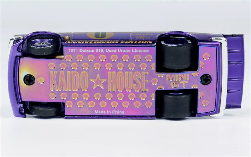 KaidoHouse x MiniGT DATSUN 510 #0 PRO STREET ANNIVERSARY EDITION Electroplating Purple color box packaging 1:64 Car Pre-built Model view4
